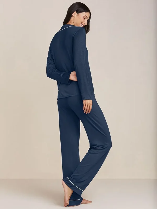 Pijama Longo Em Viscose Com Vivo Contrastante Flora - Image 2